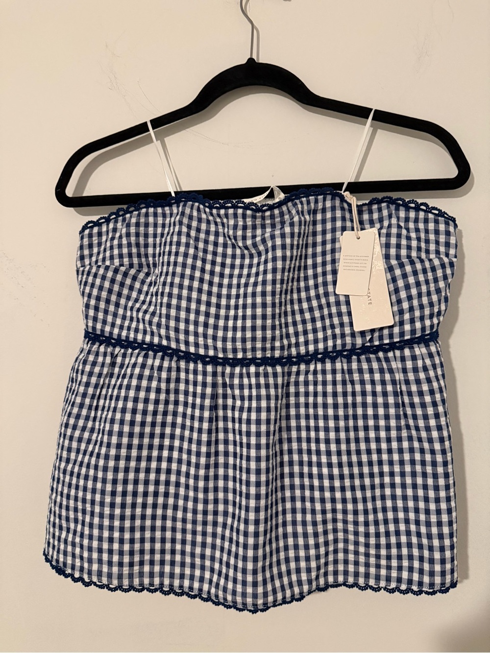 Altar'd State Navy and White Gingham Strapless Tank Top